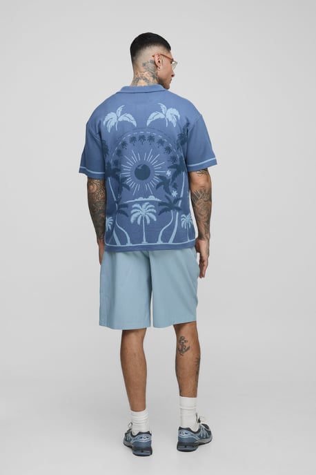 boohooMAN Tall Relaxed Palm Scenic Jacquard-Strickhemd - Image 2
