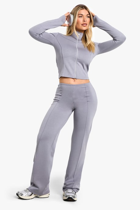 Figurbetonte Jacke mit Reißverschluss und Hose mit weitem Bein - Image 3