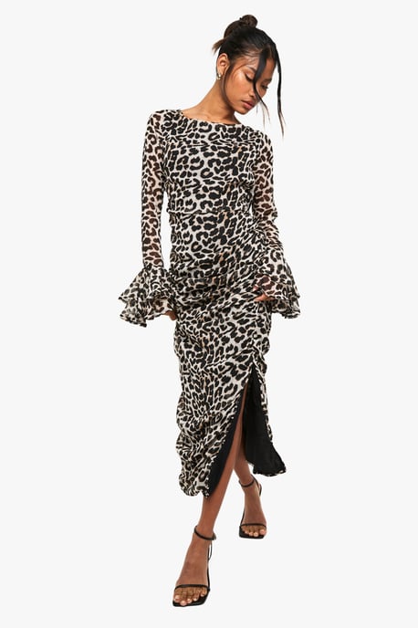 Leoparden-Chiffonkleid mit Rüschen, Midaxi - Image 1