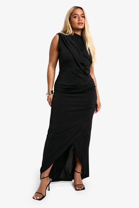 Boohoo Plus Slinky Maxikleid mit Wickeldetail - Image 3