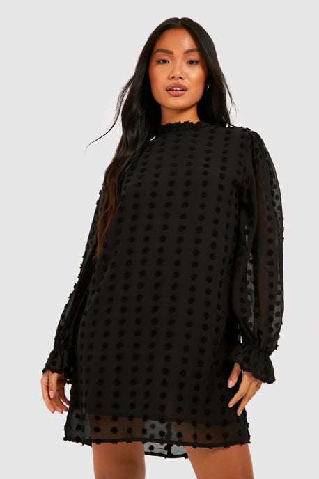 Boohoo Petite Dobby Struktur Shiftkleid mit hohem Kragen - Image 3