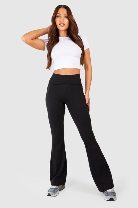 Tall Baumwoll-Jersey Yoga-Schlaghose mit umgeschlagenem Bund - Image 1
