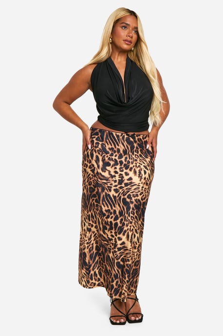 Boohoo Plus Leopard Webstoff-Stretchrock mit Schleifenbesatz, Midaxi - Image 3