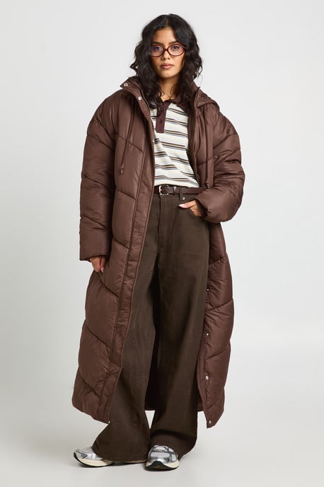 Hooded Quilt Detail Maxi-Pufferjacke - Image 1