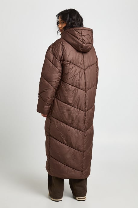 Hooded Quilt Detail Maxi-Pufferjacke - Image 2