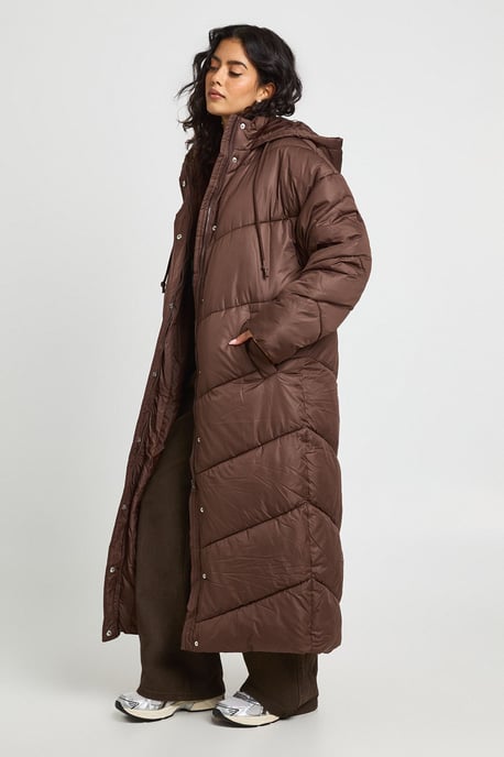 Hooded Quilt Detail Maxi-Pufferjacke - Image 3