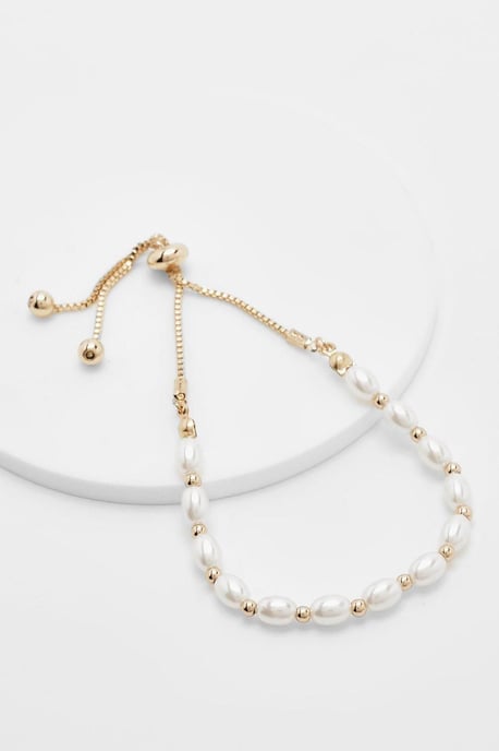 Boohoo Perlen- und Gold-Armband mit Knebelverschluss - Image 3
