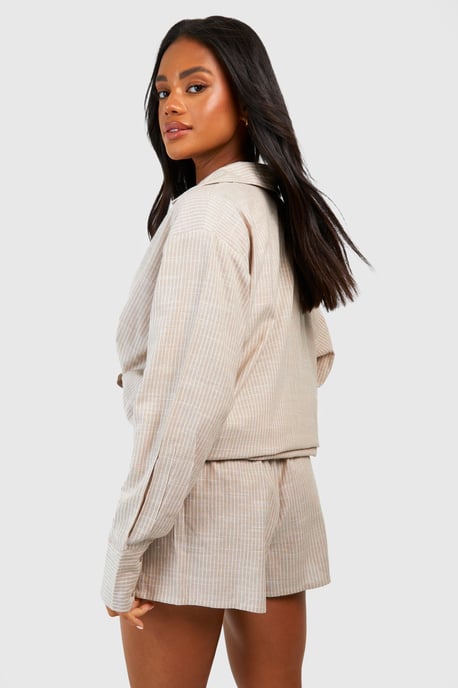 Baumwoll-Pyjama-Shorts mit Ton-in-Ton-Nadelstreifen - Image 2