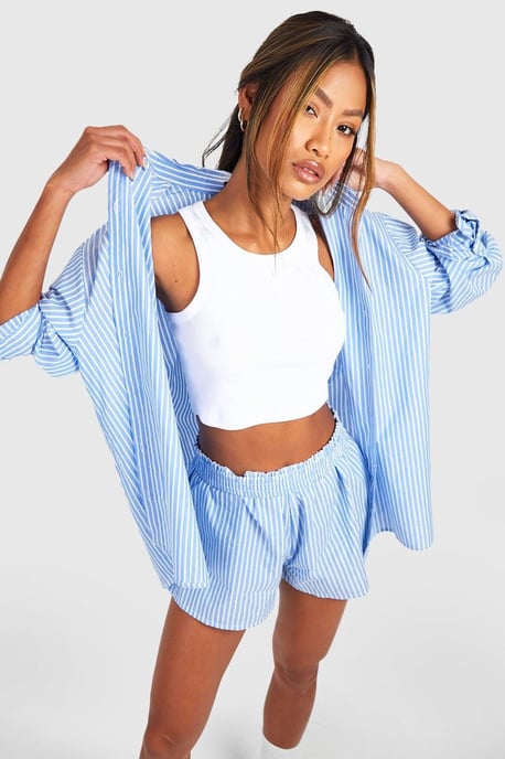 Baumwoll-Pyjamahemd mit Nadelstreifen, Oversize - Image 3