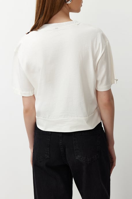 TRENDYOLMİLLA Mädchen Weiß Einfarbig Kurz Regular Fit T-Shirts - Image 3