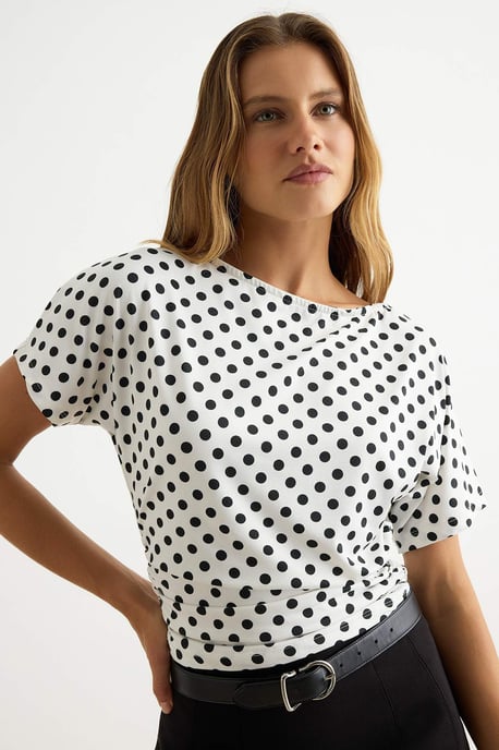 TRENDYOLMİLLA Damen Ecru Gepunktet Kurz Tailliert Blusen - Image 6