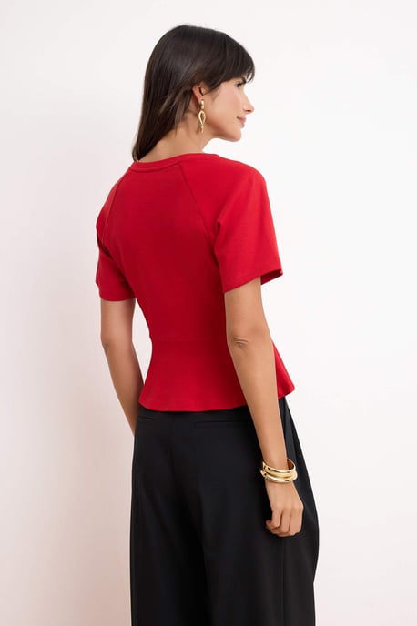 TRENDYOLMİLLA Damen Rot Einfarbig Kurz Schößchen Blusen - Image 3