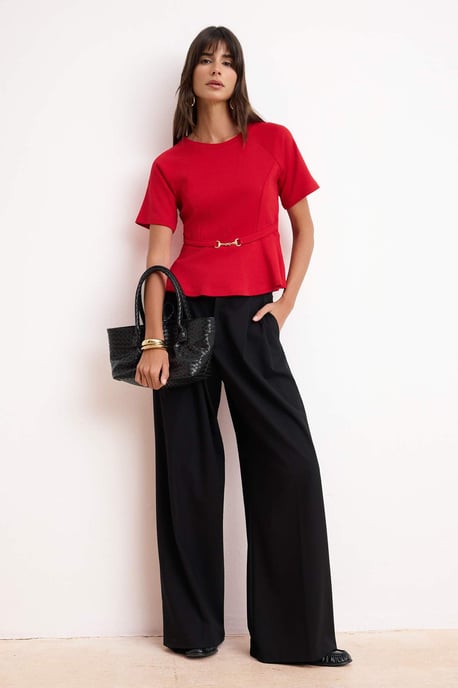 TRENDYOLMİLLA Damen Rot Einfarbig Kurz Schößchen Blusen - Image 4