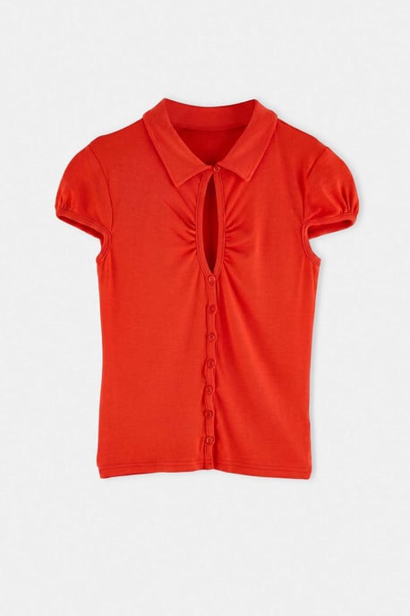 TRENDYOLMİLLA Damen Rot Einfarbig Kurz Tailliert Blusen - Image 4
