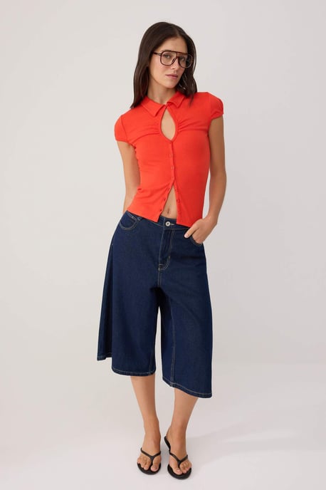 TRENDYOLMİLLA Damen Rot Einfarbig Kurz Tailliert Blusen - Image 6