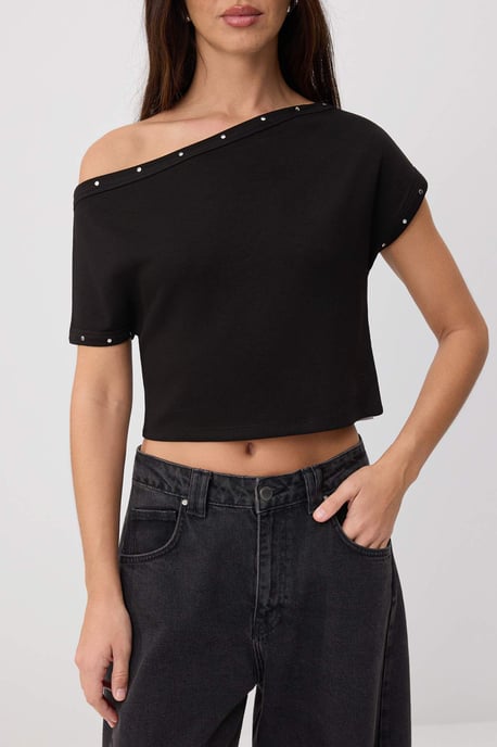 TRENDYOLMİLLA Damen Schwarz Einfarbig Kurz Regular Fit Blusen - Image 2