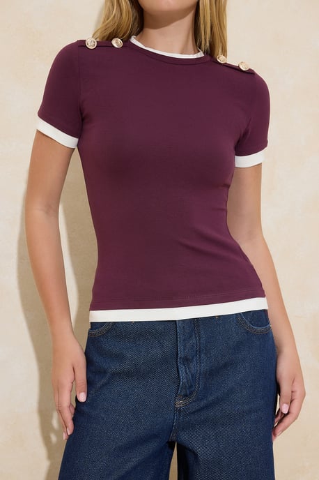 TRENDYOLMİLLA Damen Lila Colour-Block Kurz Tailliert Blusen - Image 5