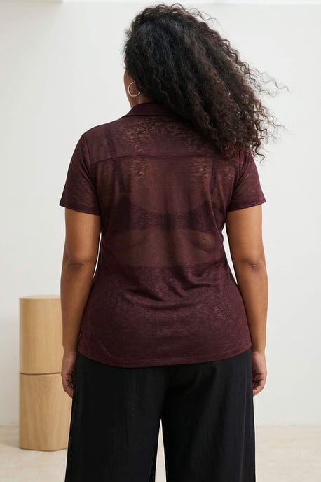 Trendyol Curve Damen Braun Einfarbig Kurz Tailliert Große Größen Blusen - Image 5