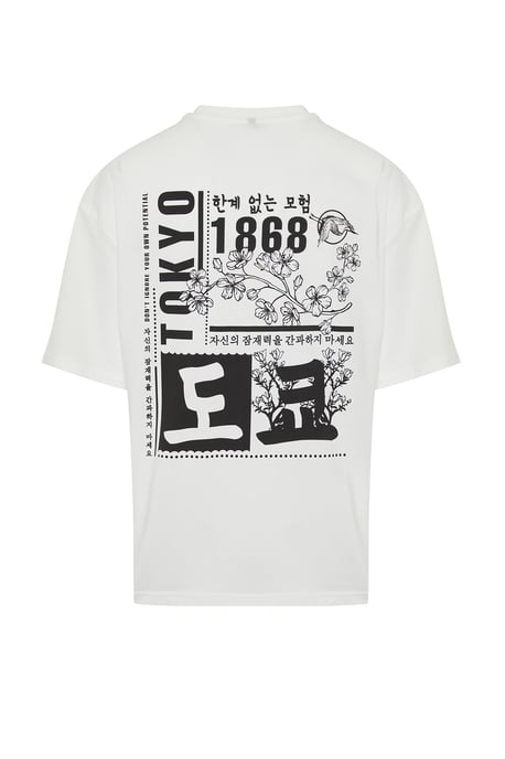 TRENDYOL MAN Herren Ecru Slogan Kurz Oversize T-Shirts - Image 4