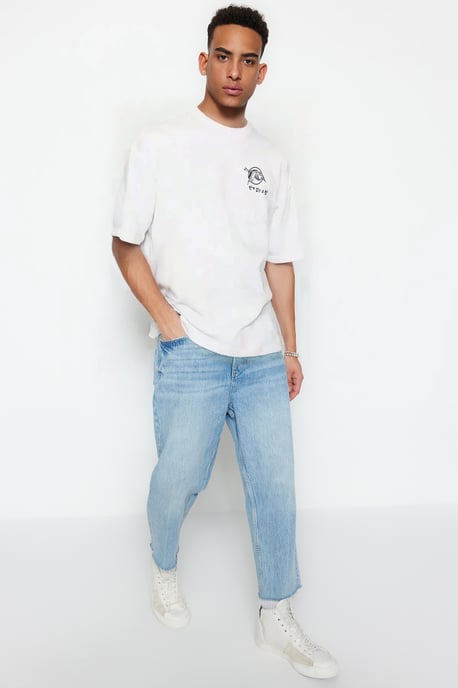 TRENDYOL MAN Herren Ecru Slogan Kurz Oversize T-Shirts - Image 6
