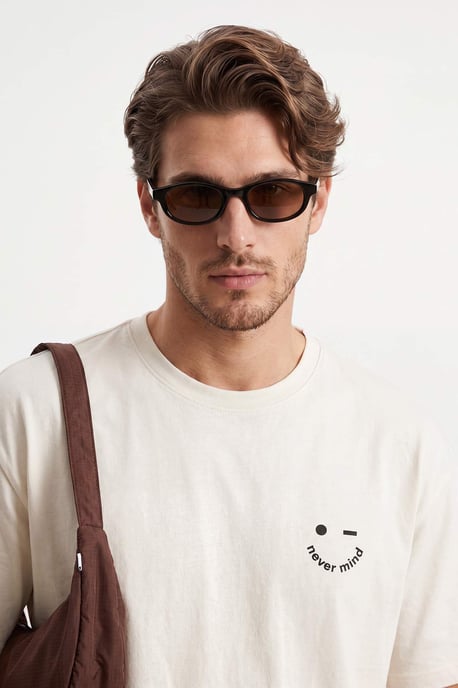 TRENDYOL MAN Herren Ecru Slogan Kurz Oversize T-Shirts - Image 5
