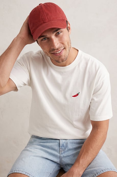 TRENDYOL MAN Jungen Ecru Bestickt Kurz Oversize T-Shirts - Image 1