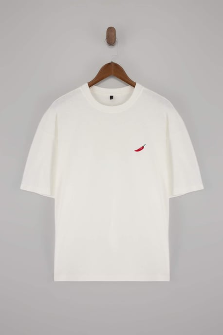 TRENDYOL MAN Jungen Ecru Bestickt Kurz Oversize T-Shirts - Image 4