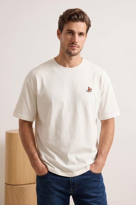 TRENDYOL MAN Herren Ecru Bestickt Kurz Oversize T-Shirts - Image 6