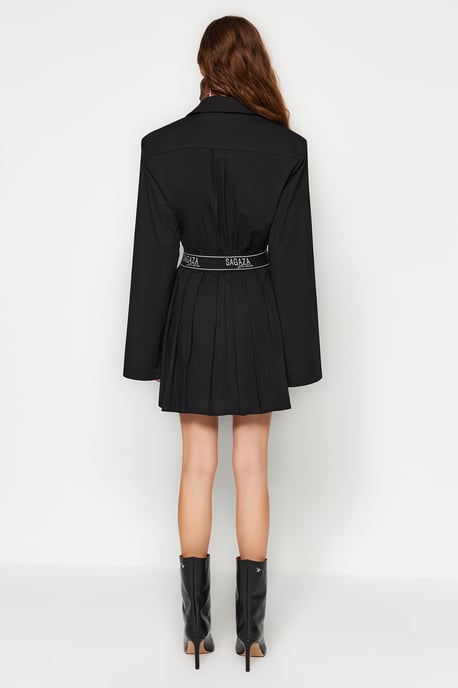 TRENDYOLMİLLA Damen Schwarz Einfarbig Kurz / Mini Lang Elegant/Abend Hemdblusenkleid Kleider - Image 4