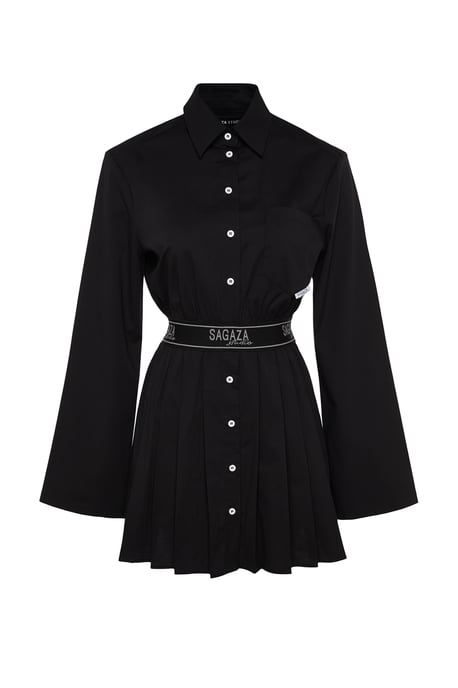 TRENDYOLMİLLA Damen Schwarz Einfarbig Kurz / Mini Lang Elegant/Abend Hemdblusenkleid Kleider - Image 5