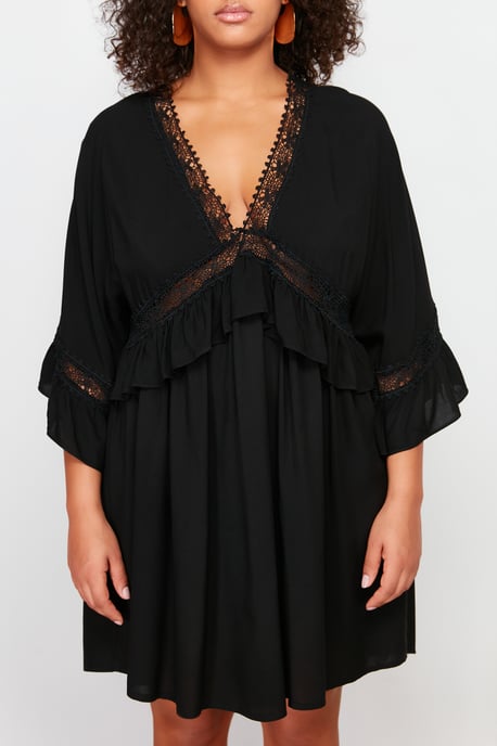 Trendyol Curve Damen Schwarz Einfarbig Kurz / Mini Lang Strandmode A-Linie Große Größen Kleid - Image 3