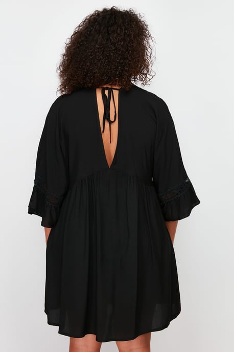Trendyol Curve Damen Schwarz Einfarbig Kurz / Mini Lang Strandmode A-Linie Große Größen Kleid - Image 5