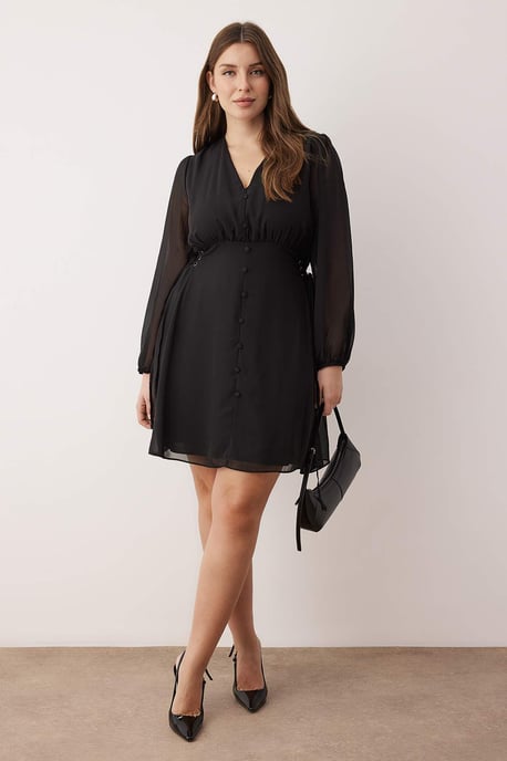 Trendyol Curve Damen Schwarz Einfarbig Kurz / Mini Lang Abend / Alltag Skater Große Größen Kleid - Image 1