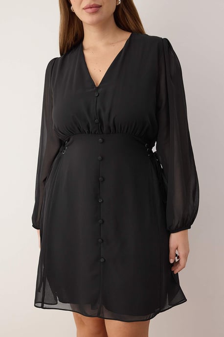 Trendyol Curve Damen Schwarz Einfarbig Kurz / Mini Lang Abend / Alltag Skater Große Größen Kleid - Image 2