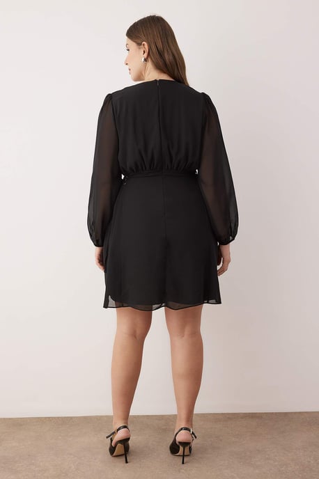 Trendyol Curve Damen Schwarz Einfarbig Kurz / Mini Lang Abend / Alltag Skater Große Größen Kleid - Image 3