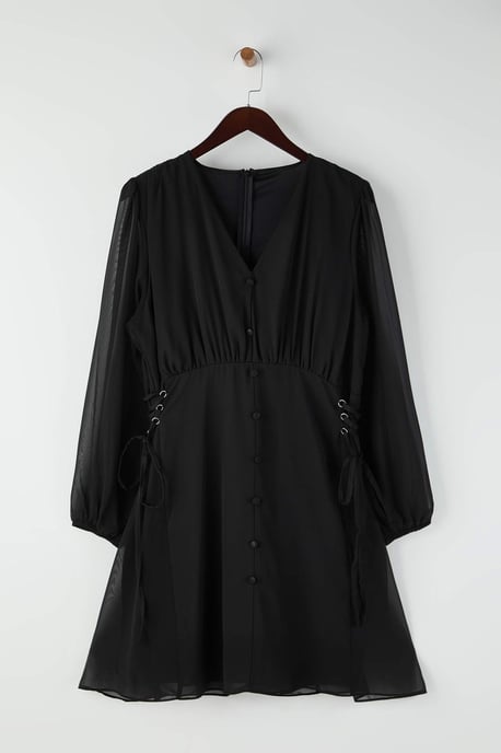 Trendyol Curve Damen Schwarz Einfarbig Kurz / Mini Lang Abend / Alltag Skater Große Größen Kleid - Image 4