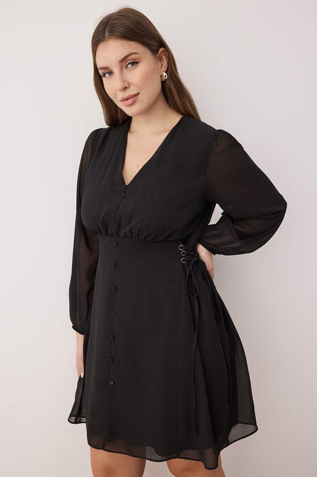 Trendyol Curve Damen Schwarz Einfarbig Kurz / Mini Lang Abend / Alltag Skater Große Größen Kleid - Image 6