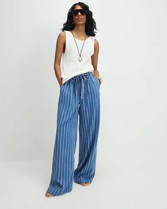 River Island Damen Wide-Leg-Jeans Blau Gestreift Paperbag Mid-Rise - Image 2