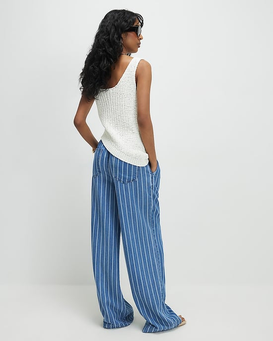 River Island Damen Wide-Leg-Jeans Blau Gestreift Paperbag Mid-Rise - Image 4