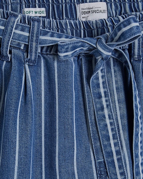 River Island Damen Wide-Leg-Jeans Blau Gestreift Paperbag Mid-Rise - Image 5