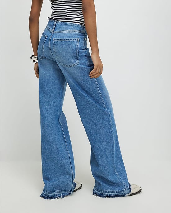 River Island Damenjeans mit weitem Bein, Blau, Umschlagbund, cleanem Bund - Image 3
