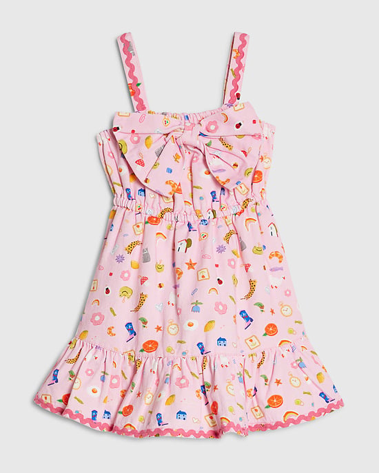 River Island Mini Mädchenkleid Pink Icon Schleife Baumwolle Ärmellos - Image 1