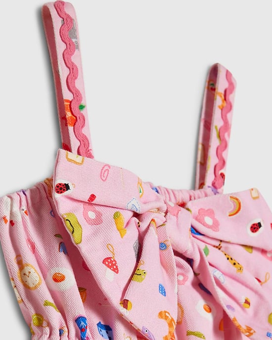 River Island Mini Mädchenkleid Pink Icon Schleife Baumwolle Ärmellos - Image 2