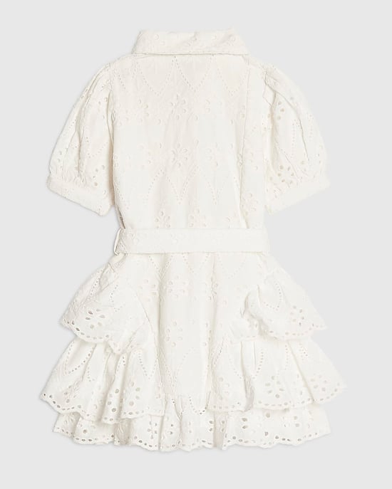 River Island Mini Mädchen-Hemdblusenkleid Weiß Broderie Mit Gürtel Mit Kragen - Image 4