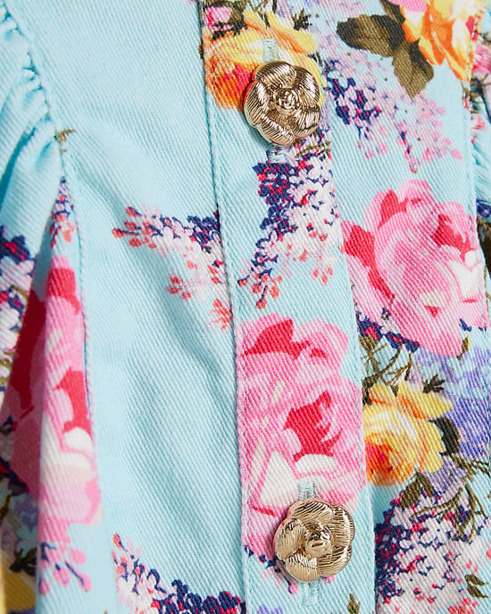 River Island Mini Mädchenfestkleid Blau Geblümt Rundhalsausschnitt - Image 2