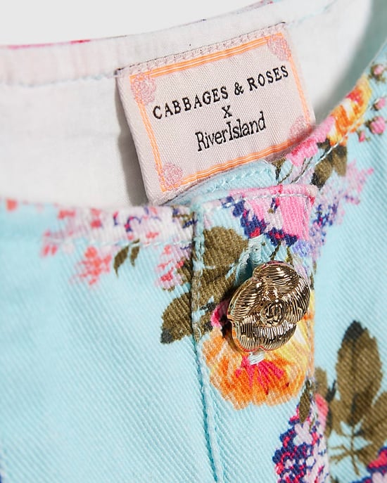 River Island Mini Mädchenfestkleid Blau Geblümt Rundhalsausschnitt - Image 3