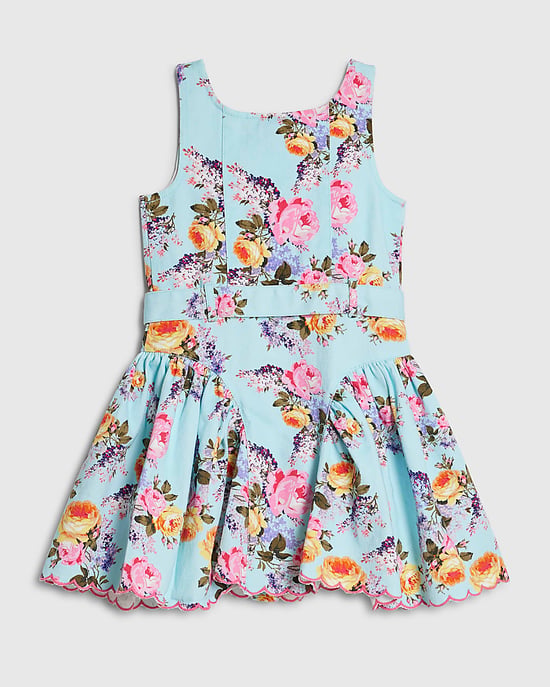 River Island Mini Mädchenfestkleid Blau Geblümt Rundhalsausschnitt - Image 4