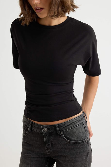 TRENDYOLMİLLA Damen Schwarz Einfarbig Kurz Regular Fit T-Shirts - Image 2