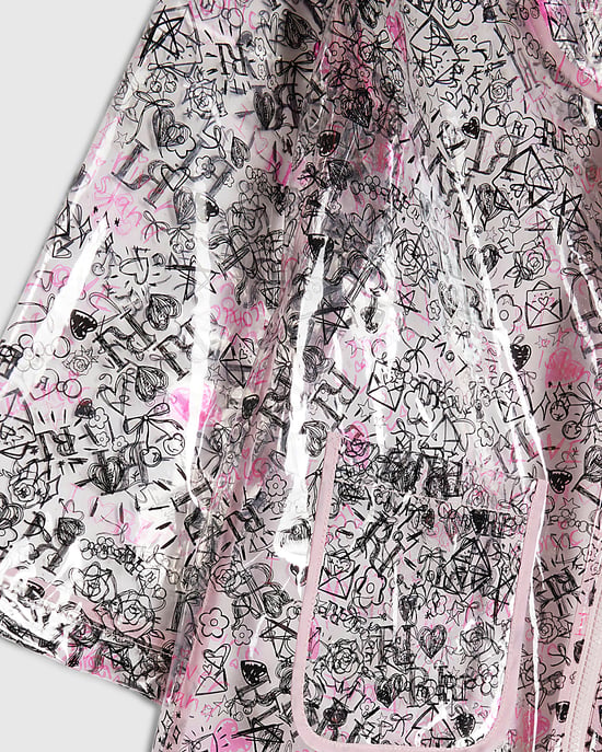 River Island Mädchen-Regenmantel Schwarz mit Graffiti-Print, Kapuze und Reißverschluss - Image 3