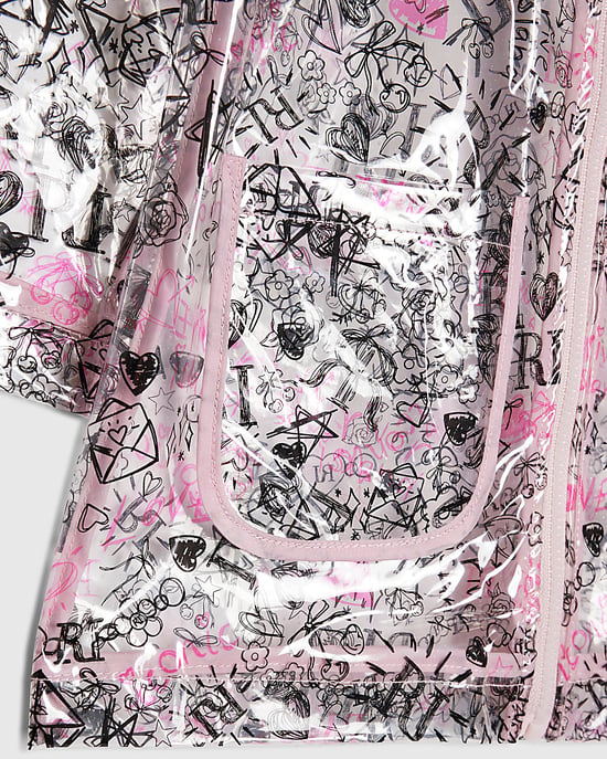River Island Mini Mädchen-Regenmantel Schwarz mit Graffiti-Print, Kapuze und Reißverschluss - Image 3